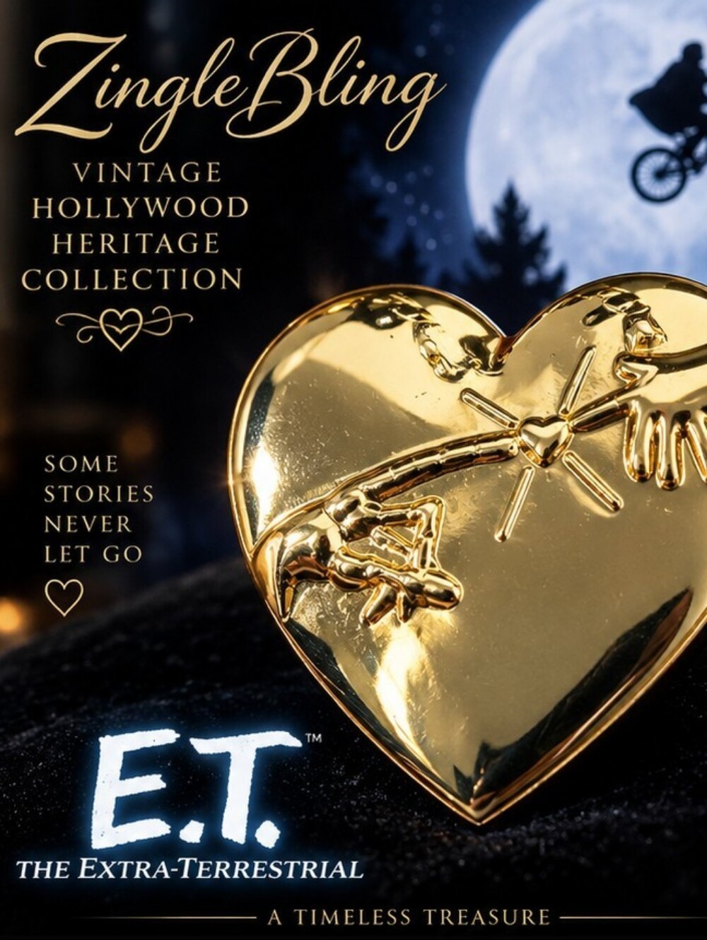 Vintage E.T. Elliott Heart Brooch Universal Studios Gold Tone Movie Pin
